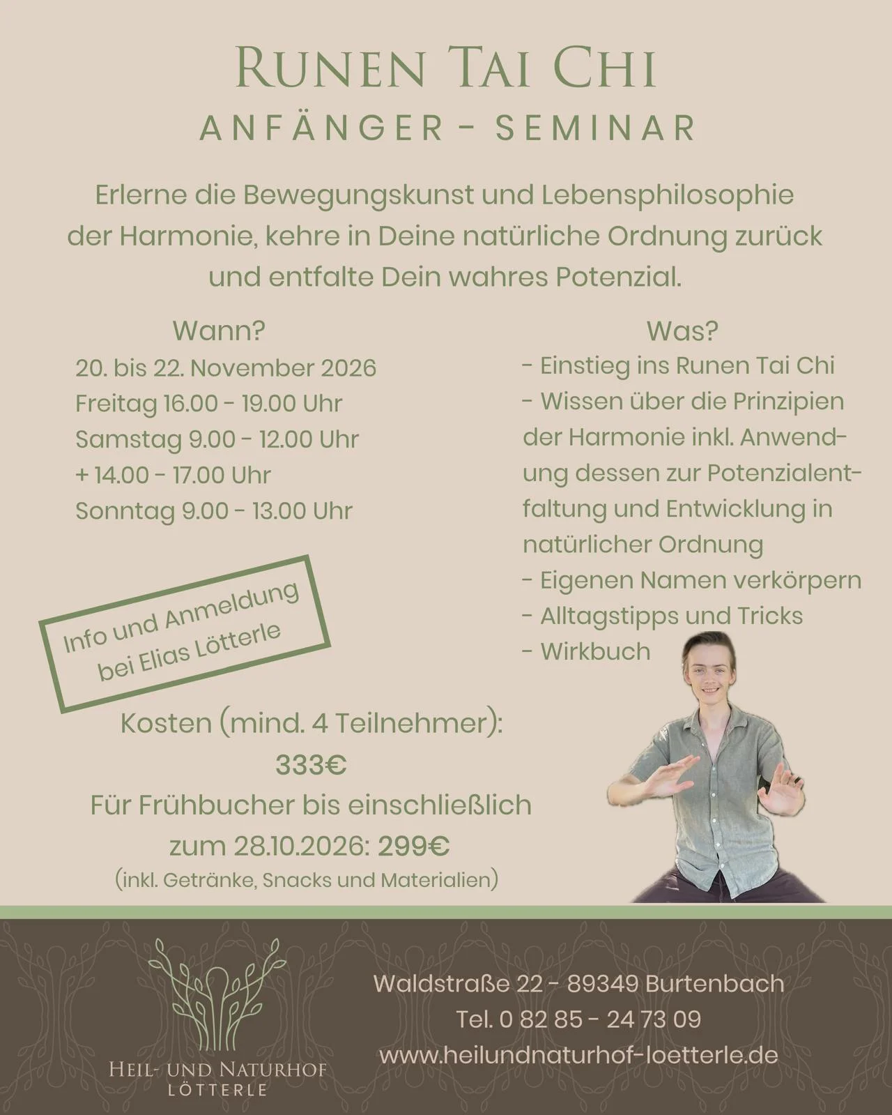 Runen Tai Chi Anfänger-Seminar vom 20. bis 22. November 2026
